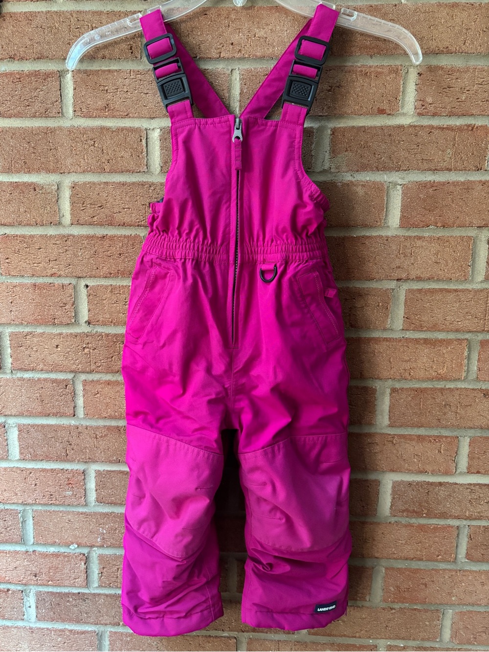 Lands' End Girls 3T Bright Fuchsia Snow Bib Overalls Ski Pants Winter